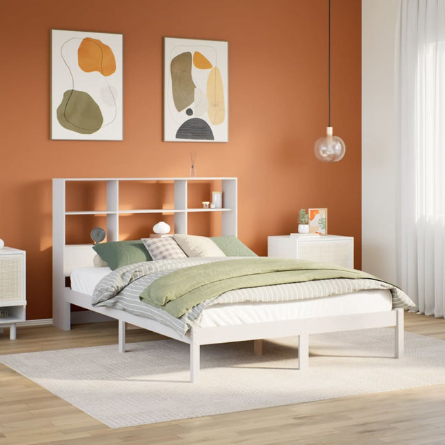 Bed met boekenkast zonder matras grenenhout wit 150x200 cm