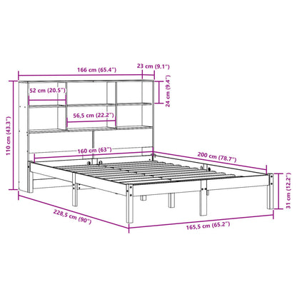 Bed met boekenkast zonder matras grenenhout wit 160x200 cm