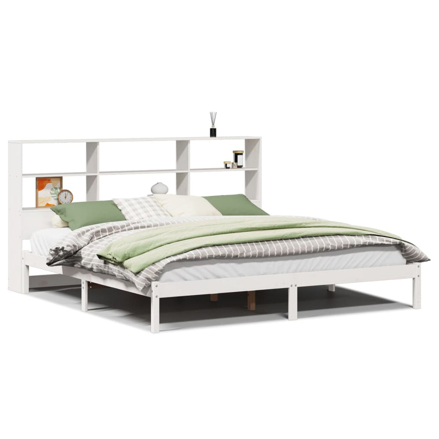 Bed met boekenkast zonder matras grenenhout wit 180x200 cm
