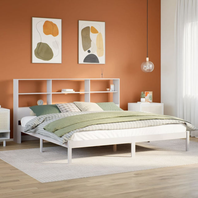 Bed met boekenkast zonder matras grenenhout wit 180x200 cm