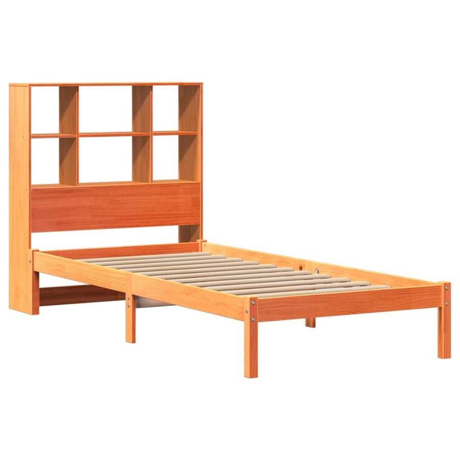 Bed met boekenkast zonder matras grenenhout wasbruin 75x190 cm