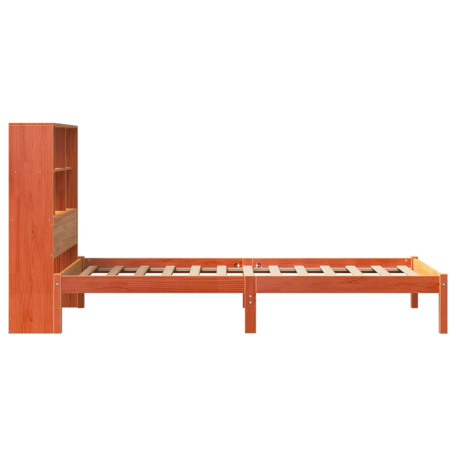 Bed met boekenkast zonder matras grenenhout wasbruin 75x190 cm