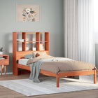 Bed met boekenkast zonder matras grenenhout wasbruin 90x190 cm