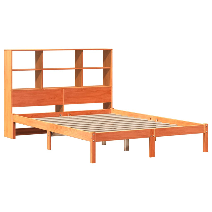 Bed met boekenkast zonder matras grenenhout wasbruin 135x190 cm