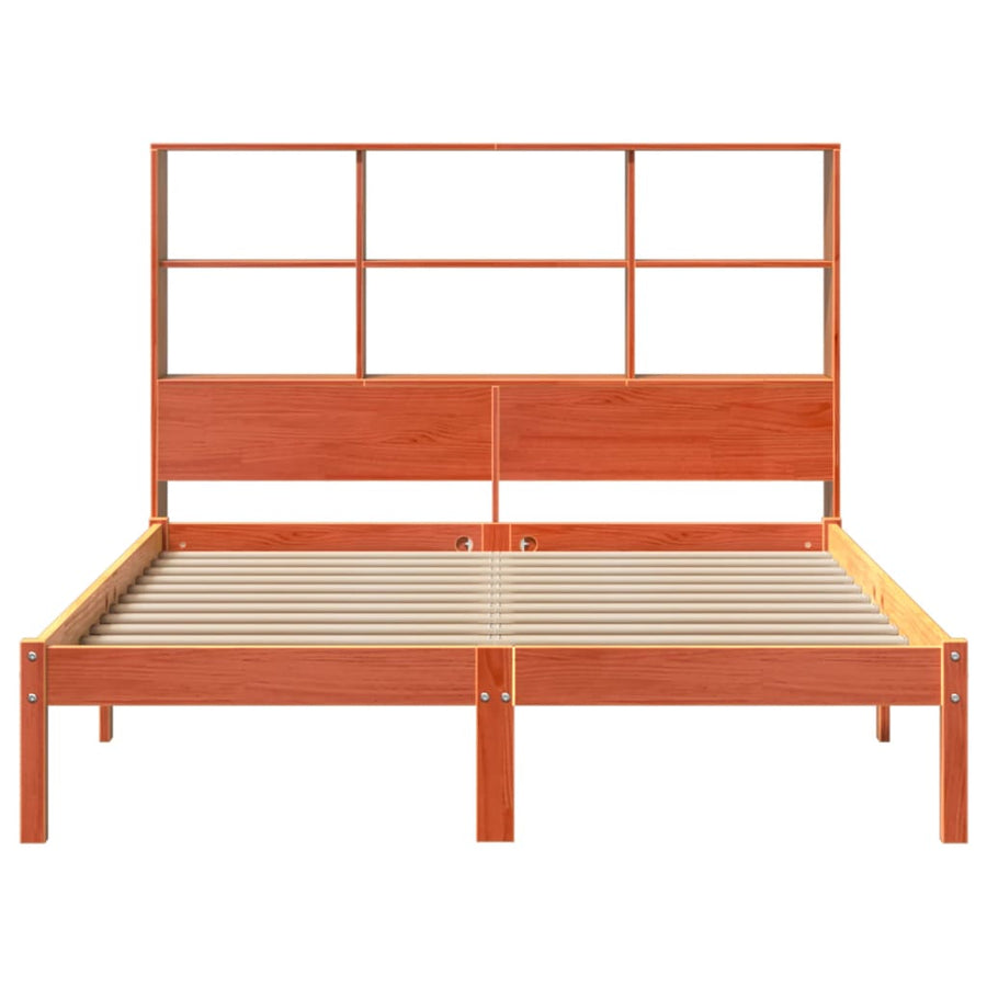 Bed met boekenkast zonder matras grenenhout wasbruin 140x190 cm