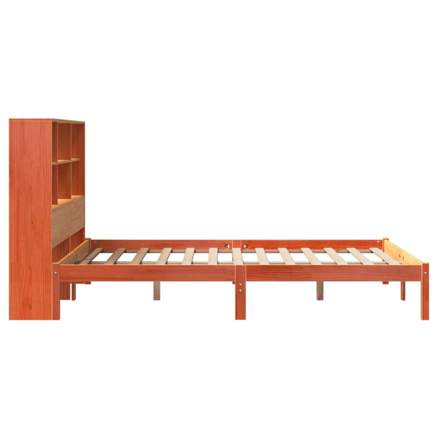 Bed met boekenkast zonder matras grenenhout wasbruin 140x190 cm