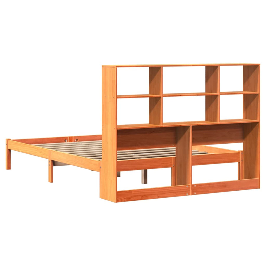 Bed met boekenkast zonder matras grenenhout wasbruin 140x190 cm