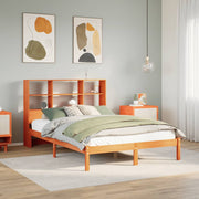 Bed met boekenkast grenenhout wasbruin 140x190 cm