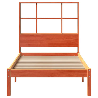 Bed met boekenkast zonder matras grenenhout wasbruin 100x200 cm
