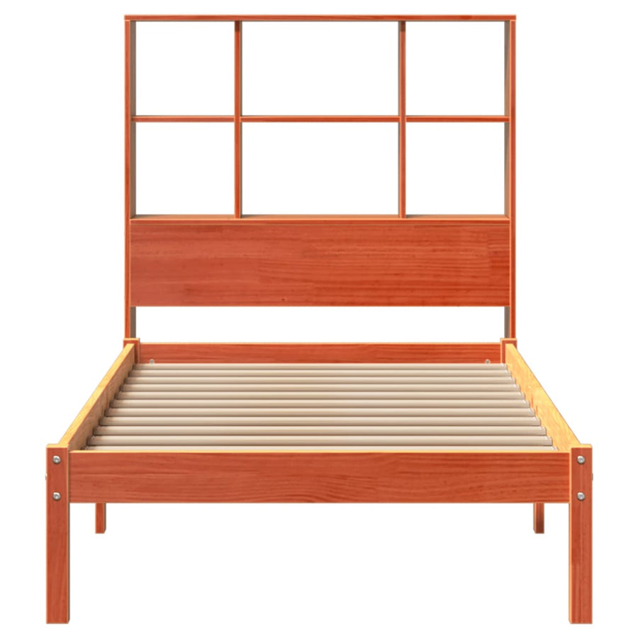 Bed met boekenkast zonder matras grenenhout wasbruin 100x200 cm
