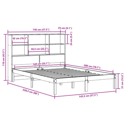 Bed met boekenkast zonder matras grenenhout wasbruin 140x200 cm