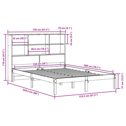 Bed met boekenkast zonder matras grenenhout wasbruin 150x200 cm