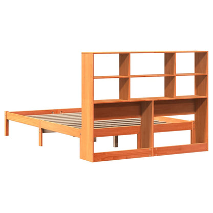 Bed met boekenkast zonder matras grenenhout wasbruin 150x200 cm