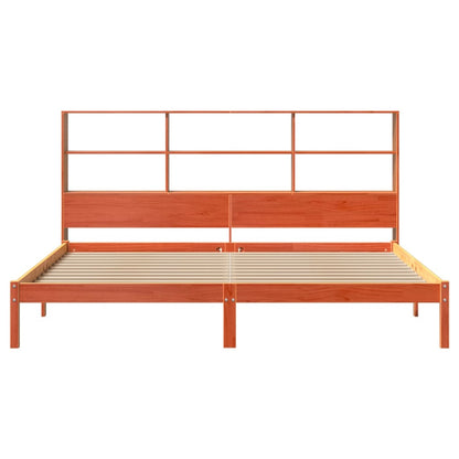 Bed met boekenkast zonder matras grenenhout wasbruin 200x200 cm
