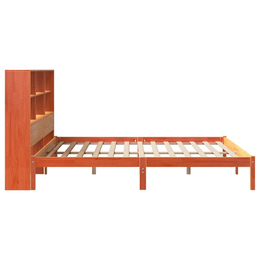 Bed met boekenkast zonder matras grenenhout wasbruin 200x200 cm