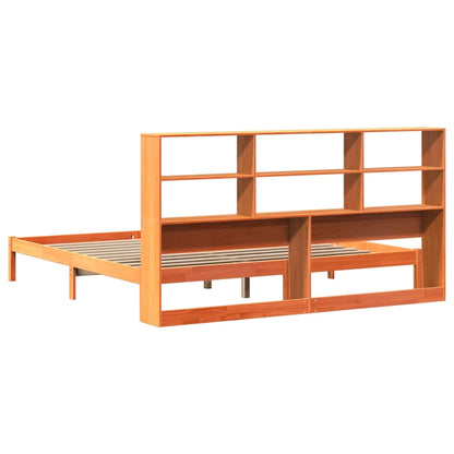 Bed met boekenkast zonder matras grenenhout wasbruin 200x200 cm