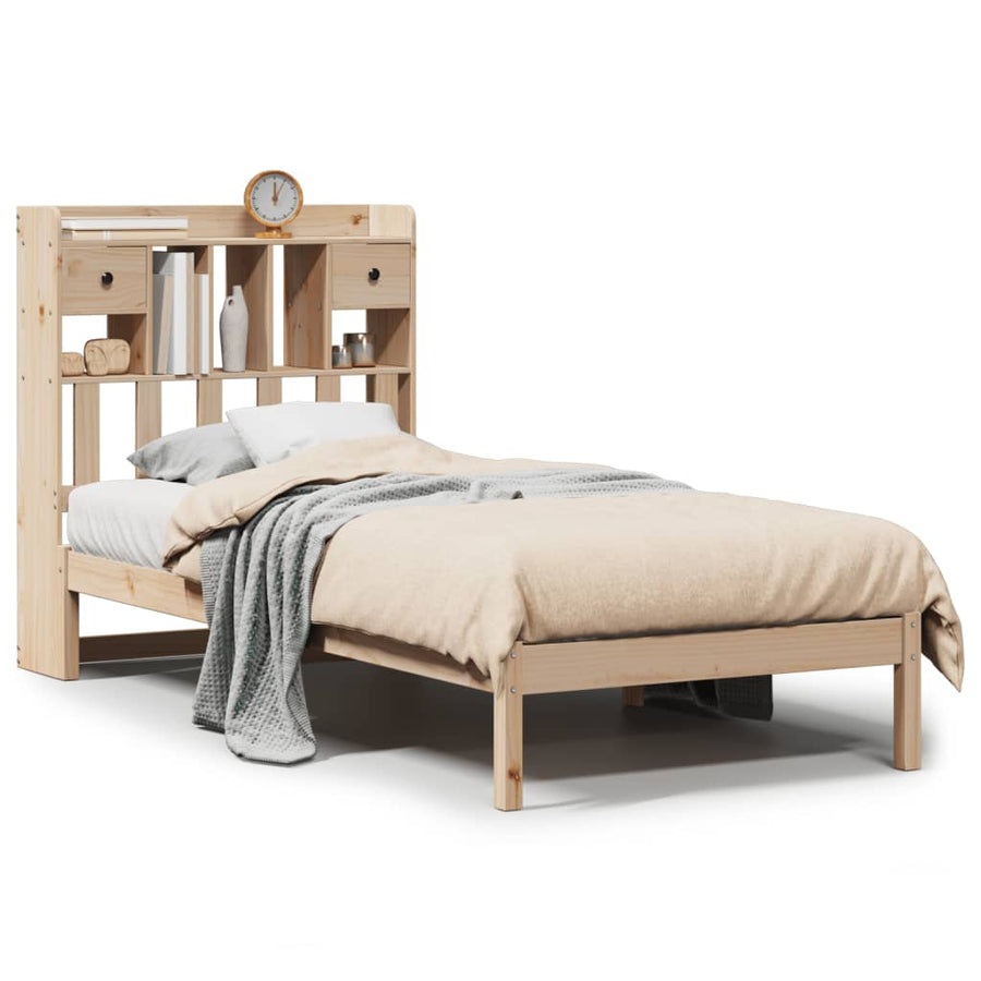 Bed met boekenkast zonder matras massief grenenhout 75x190 cm