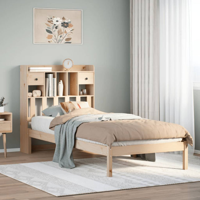 Bed met boekenkast zonder matras massief grenenhout 75x190 cm