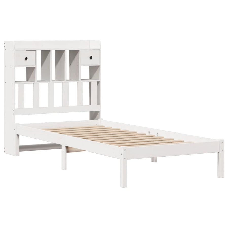 Bed met boekenkast zonder matras grenenhout wit 75x190 cm