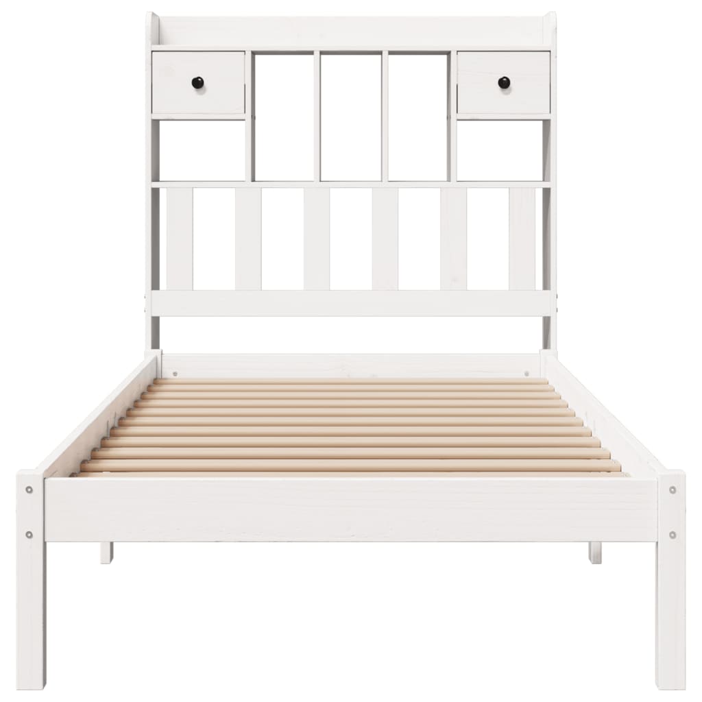 Bed met boekenkast zonder matras grenenhout wit 75x190 cm