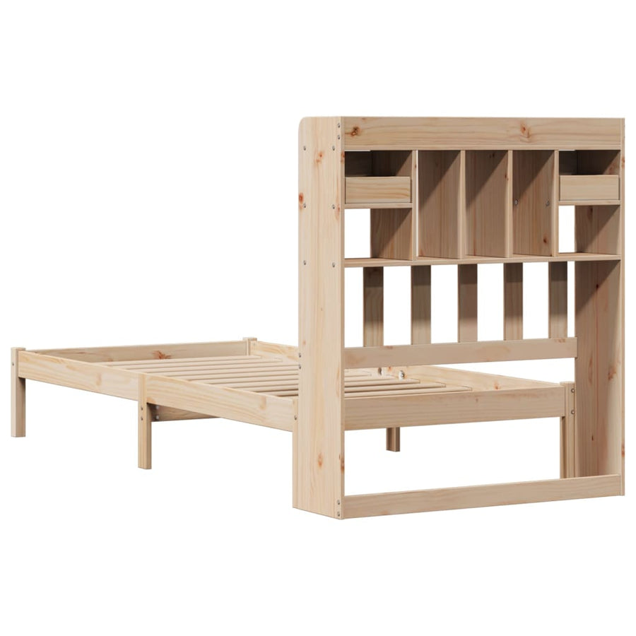 Bed met boekenkast zonder matras massief grenenhout 90x190 cm