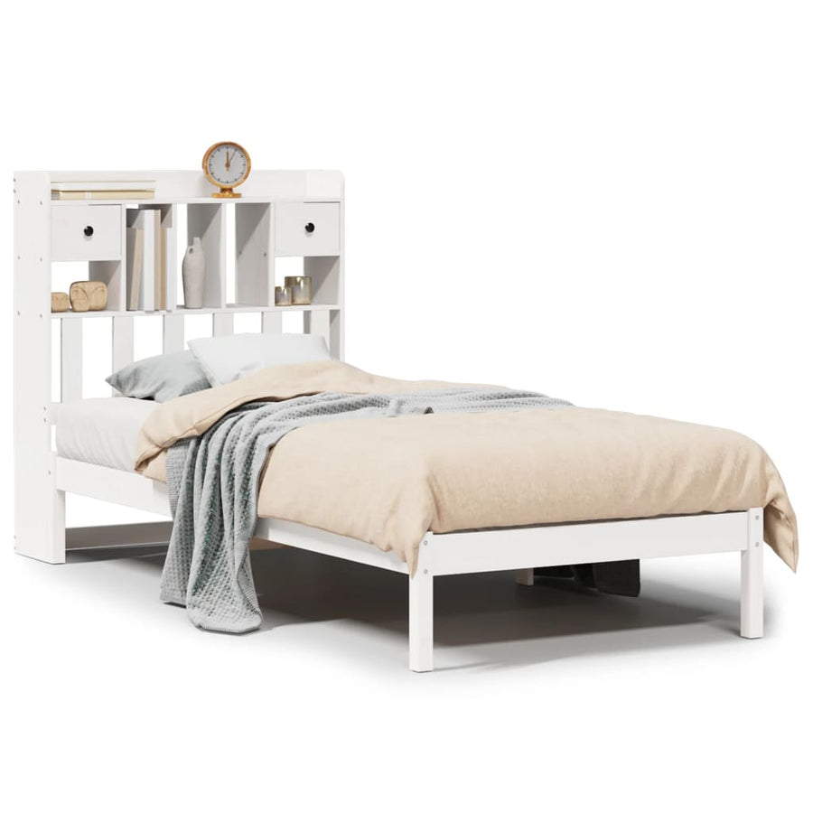 Bed met boekenkast zonder matras grenenhout wit 90x190 cm