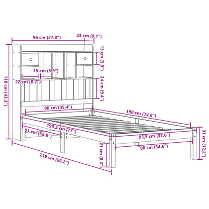 Bed met boekenkast zonder matras grenenhout wit 90x190 cm