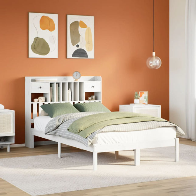 Bed met boekenkast zonder matras grenenhout wit 120x190 cm