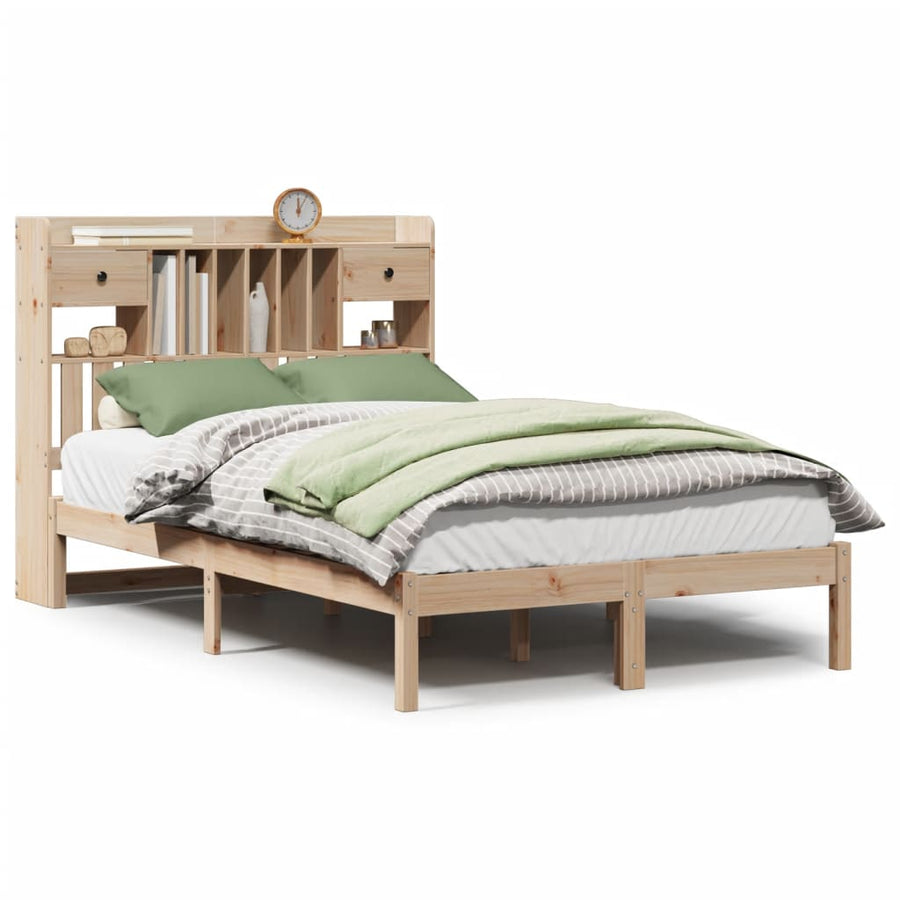 Bed met boekenkast zonder matras massief grenenhout 135x190 cm