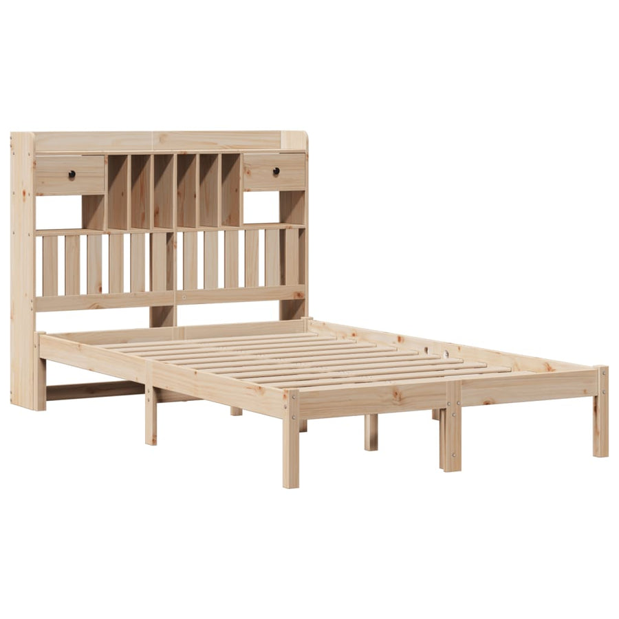 Bed met boekenkast zonder matras massief grenenhout 135x190 cm