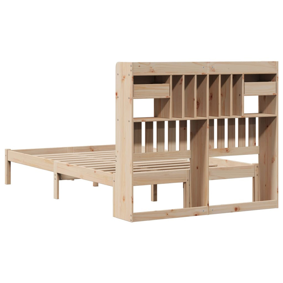 Bed met boekenkast zonder matras massief grenenhout 135x190 cm