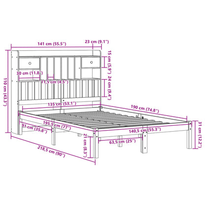 Bed met boekenkast zonder matras massief grenenhout 135x190 cm