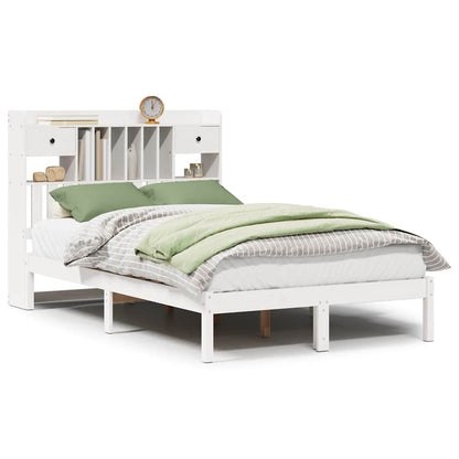 Bed met boekenkast zonder matras grenenhout wit 135x190 cm