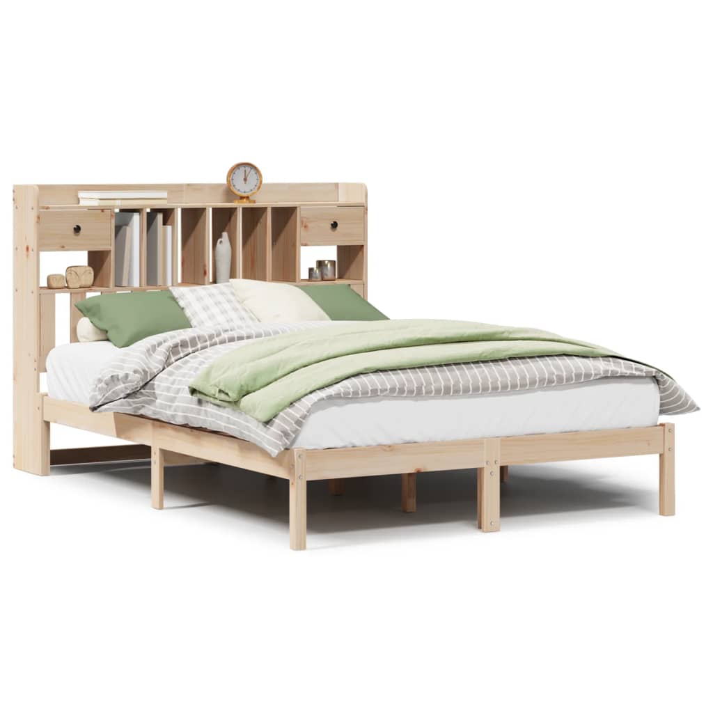 Bed met boekenkast zonder matras massief grenenhout 140x190 cm