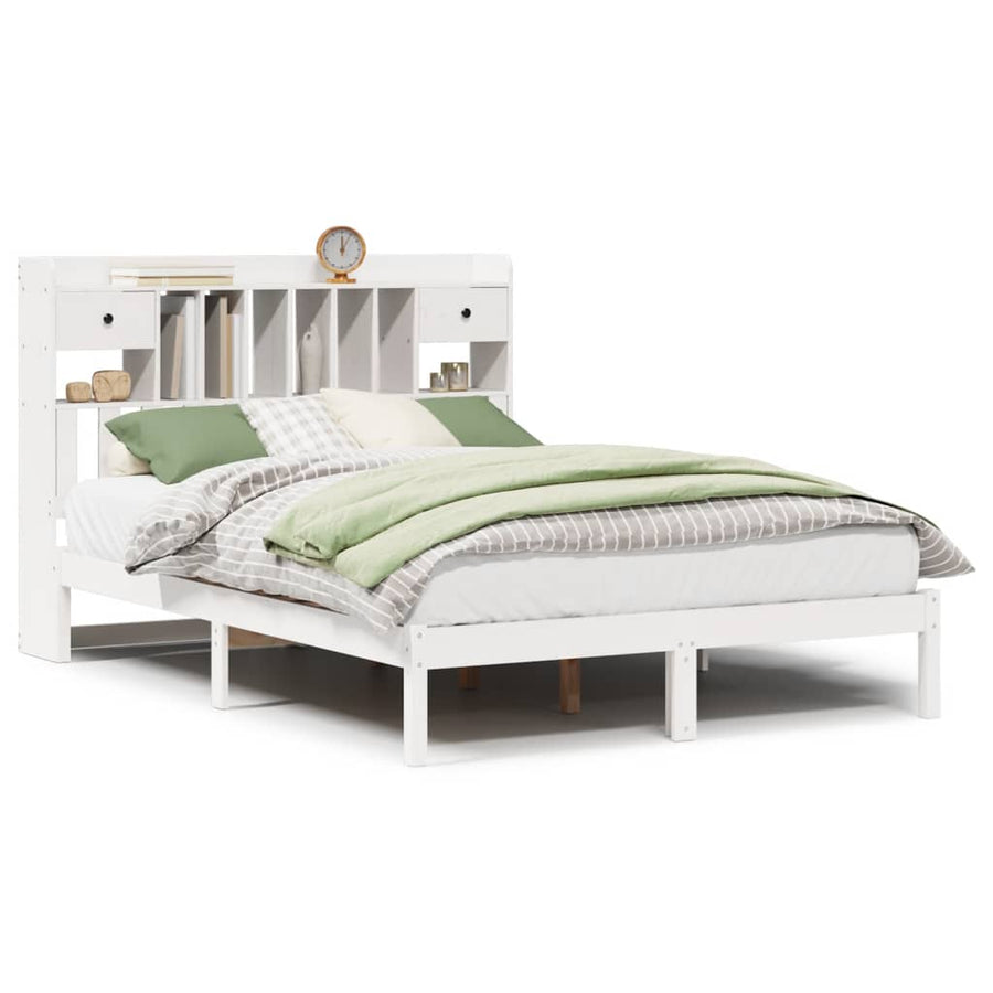 Bed met boekenkast zonder matras grenenhout wit 140x190 cm