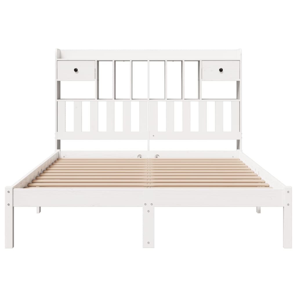 Bed met boekenkast zonder matras grenenhout wit 140x190 cm