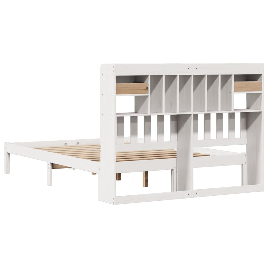 Bed met boekenkast zonder matras grenenhout wit 140x190 cm