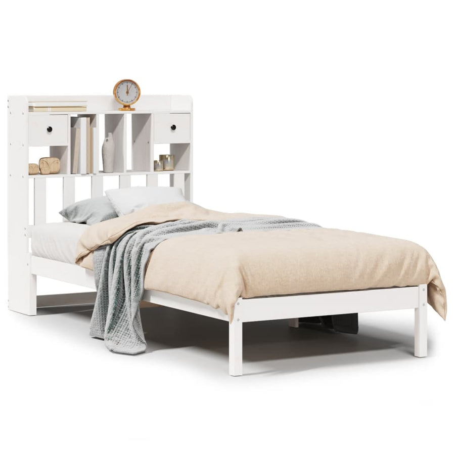 Bed met boekenkast zonder matras grenenhout wit 90x200 cm