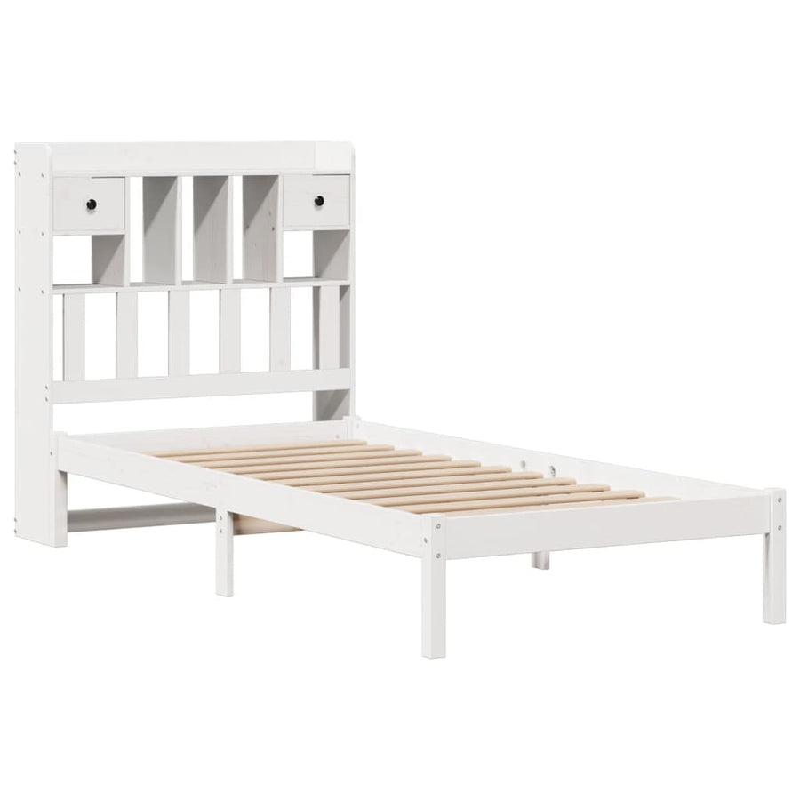 Bed met boekenkast zonder matras grenenhout wit 90x200 cm