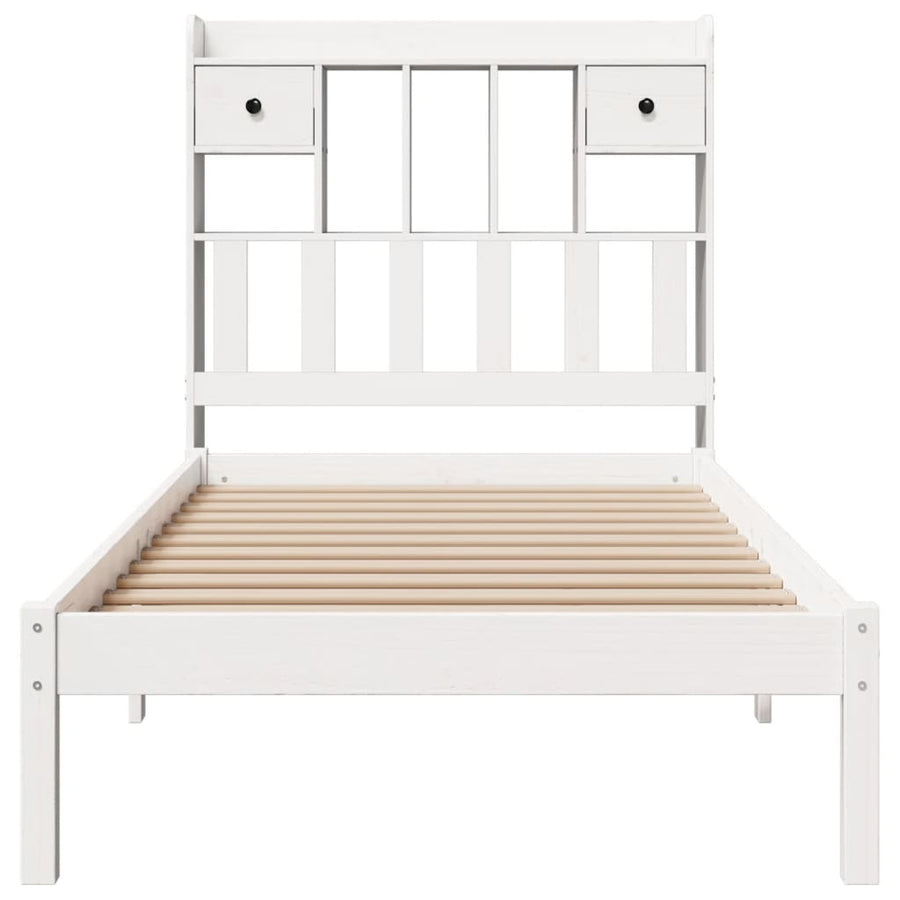 Bed met boekenkast zonder matras grenenhout wit 90x200 cm