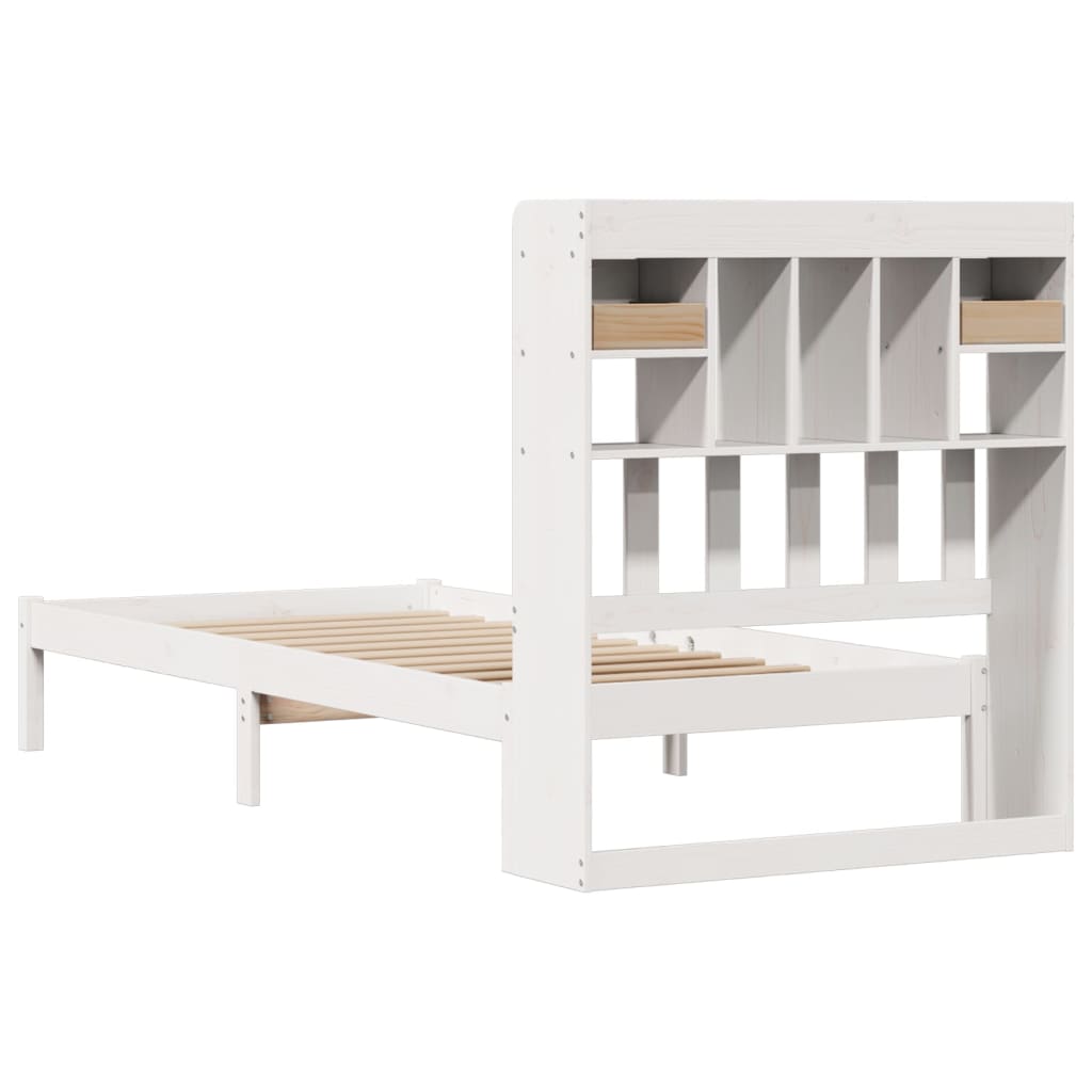 Bed met boekenkast zonder matras grenenhout wit 90x200 cm
