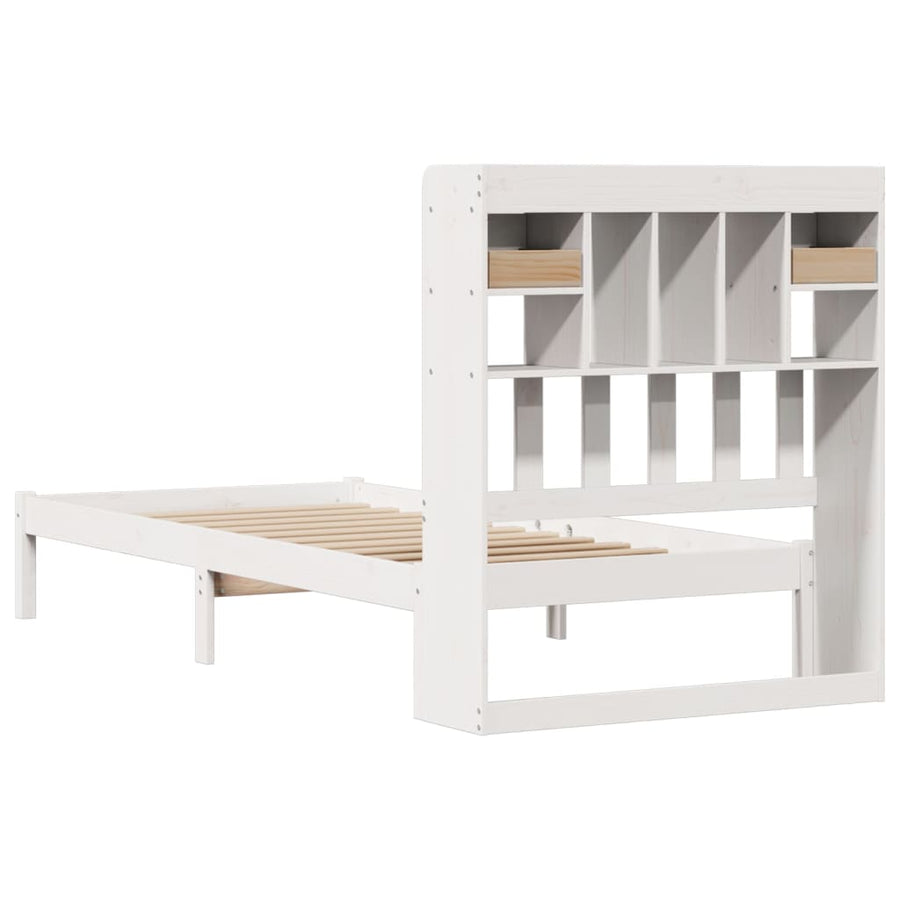 Bed met boekenkast zonder matras grenenhout wit 90x200 cm