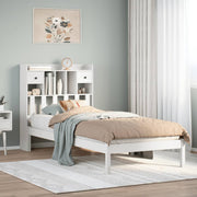 Bed 90x200 cm grenenhout wit met boekenkast