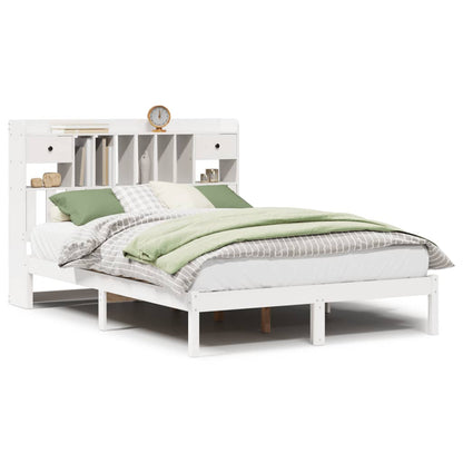 Bed met boekenkast zonder matras grenenhout wit 140x200 cm