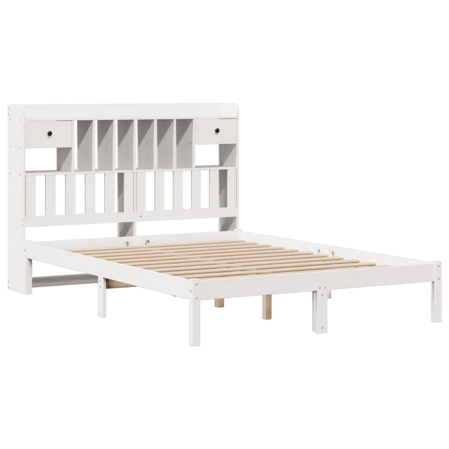 Bed met boekenkast zonder matras grenenhout wit 140x200 cm