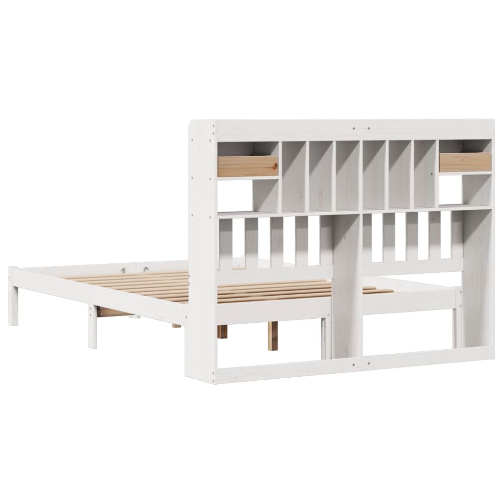 Bed met boekenkast zonder matras grenenhout wit 140x200 cm