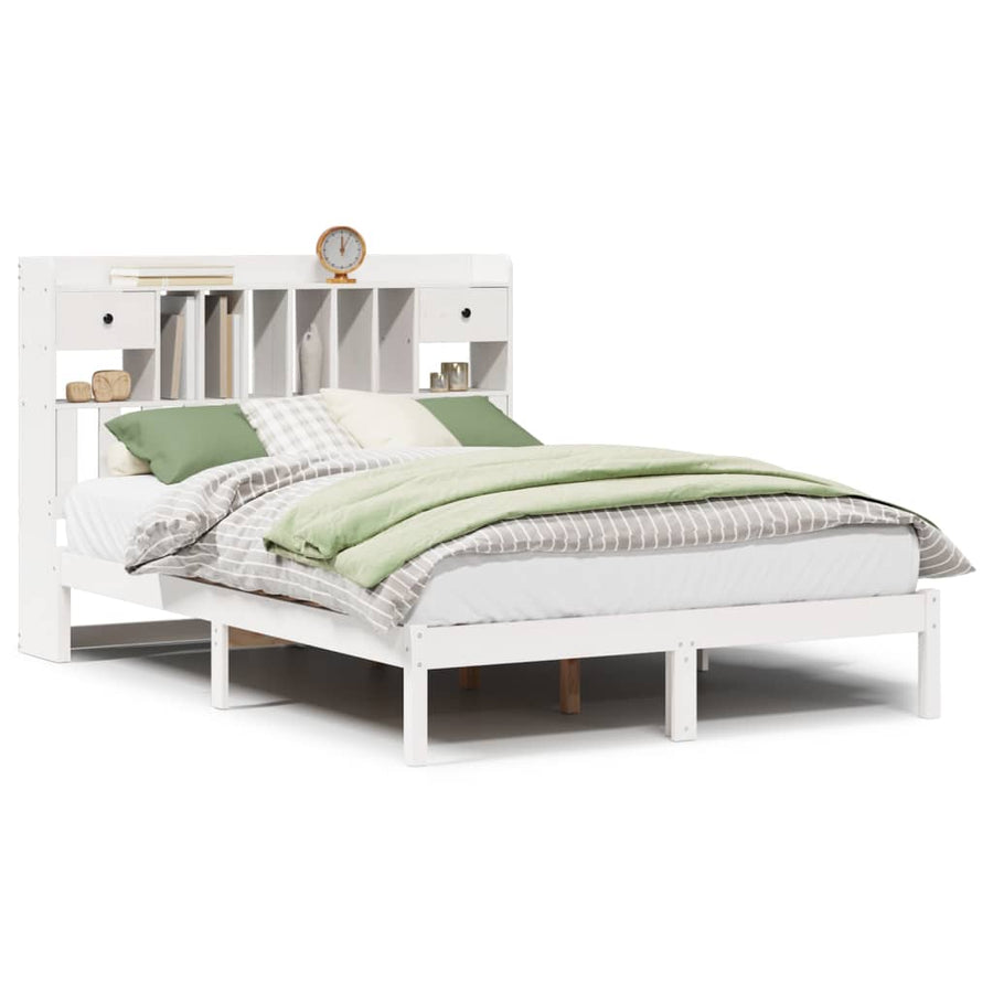 Bed met boekenkast zonder matras grenenhout wit 160x200 cm