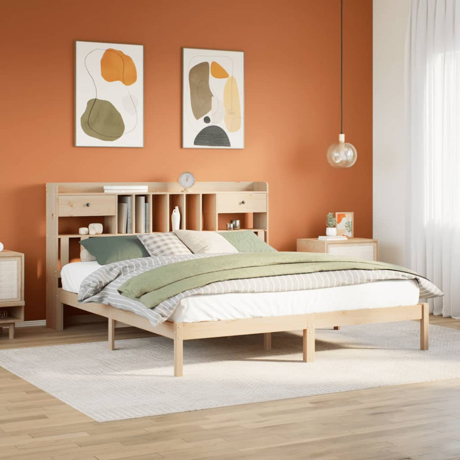 Bed met boekenkast zonder matras massief grenenhout 180x200 cm
