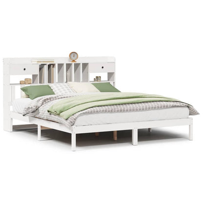 Bed met boekenkast zonder matras grenenhout wit 180x200 cm