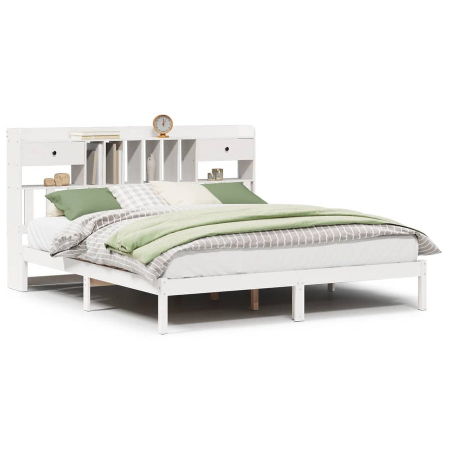 Bed met boekenkast zonder matras grenenhout wit 180x200 cm